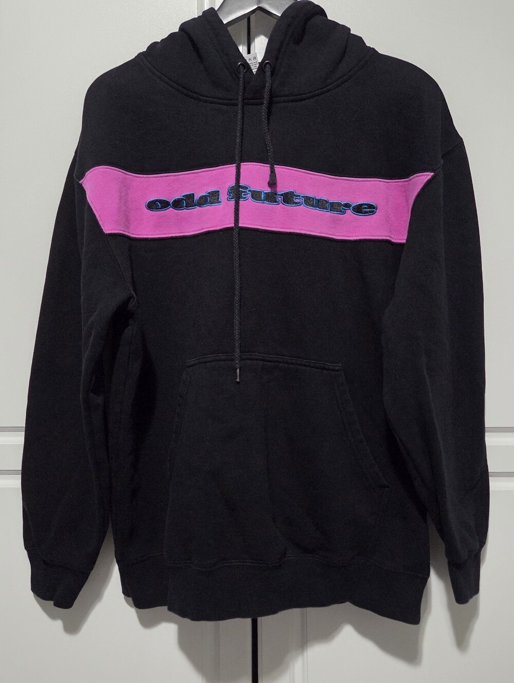 Odd Future Mens Fleece Line Pullover Hoodie Black Magenda Sew In Stripe Panel